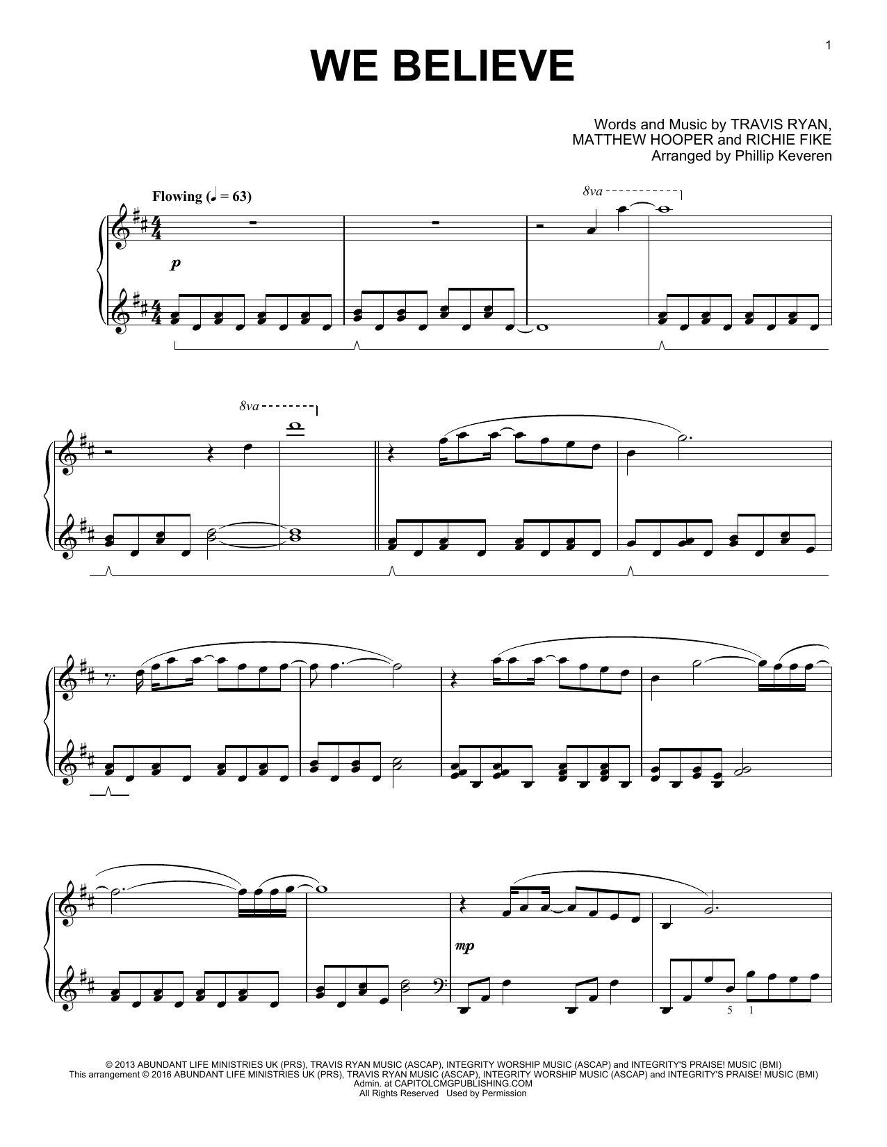 Newsboys We Believe (arr. Phillip Keveren) sheet music notes and chords arranged for Piano Solo