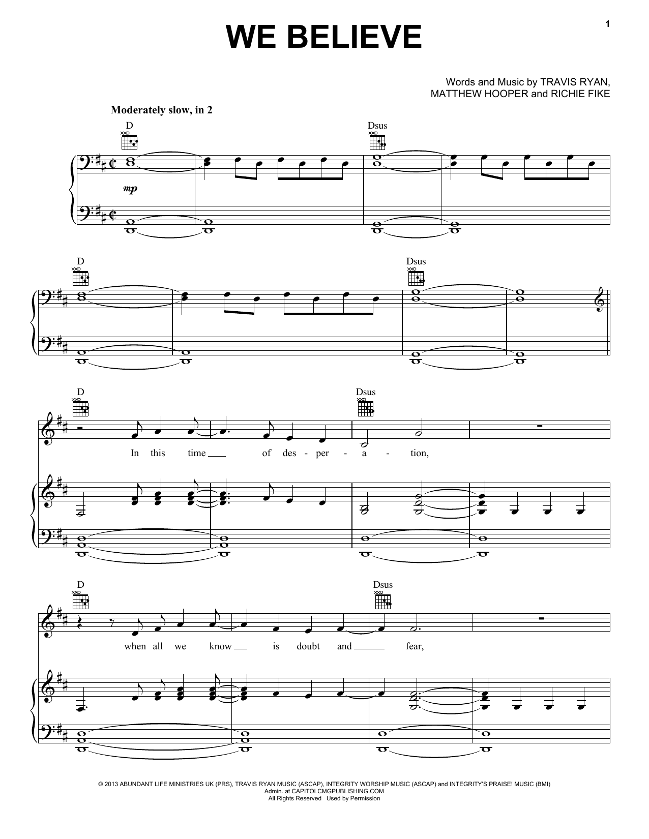 Newsboys We Believe sheet music notes and chords arranged for Easy Guitar