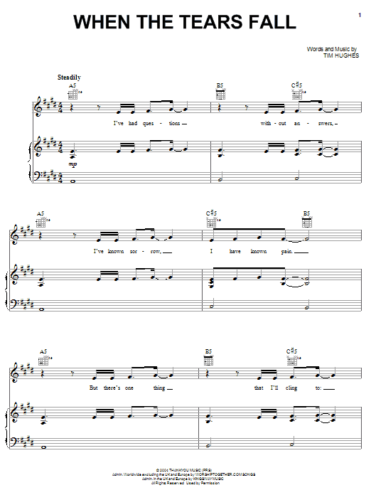 Newsboys When The Tears Fall sheet music notes and chords arranged for Piano, Vocal & Guitar Chords (Right-Hand Melody)