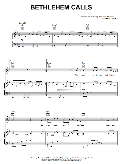Newsong Bethlehem Calls sheet music notes and chords arranged for Piano, Vocal & Guitar Chords (Right-Hand Melody)
