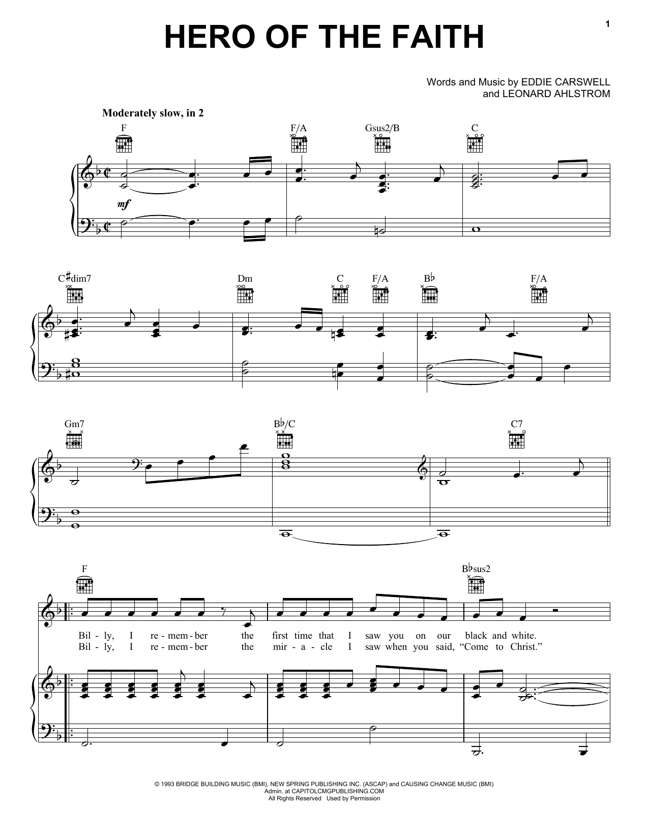 Newsong Hero Of The Faith sheet music notes and chords arranged for Piano, Vocal & Guitar Chords (Right-Hand Melody)
