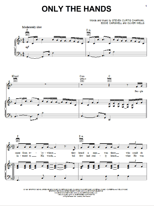 Newsong Only The Hands sheet music notes and chords arranged for Piano, Vocal & Guitar Chords (Right-Hand Melody)