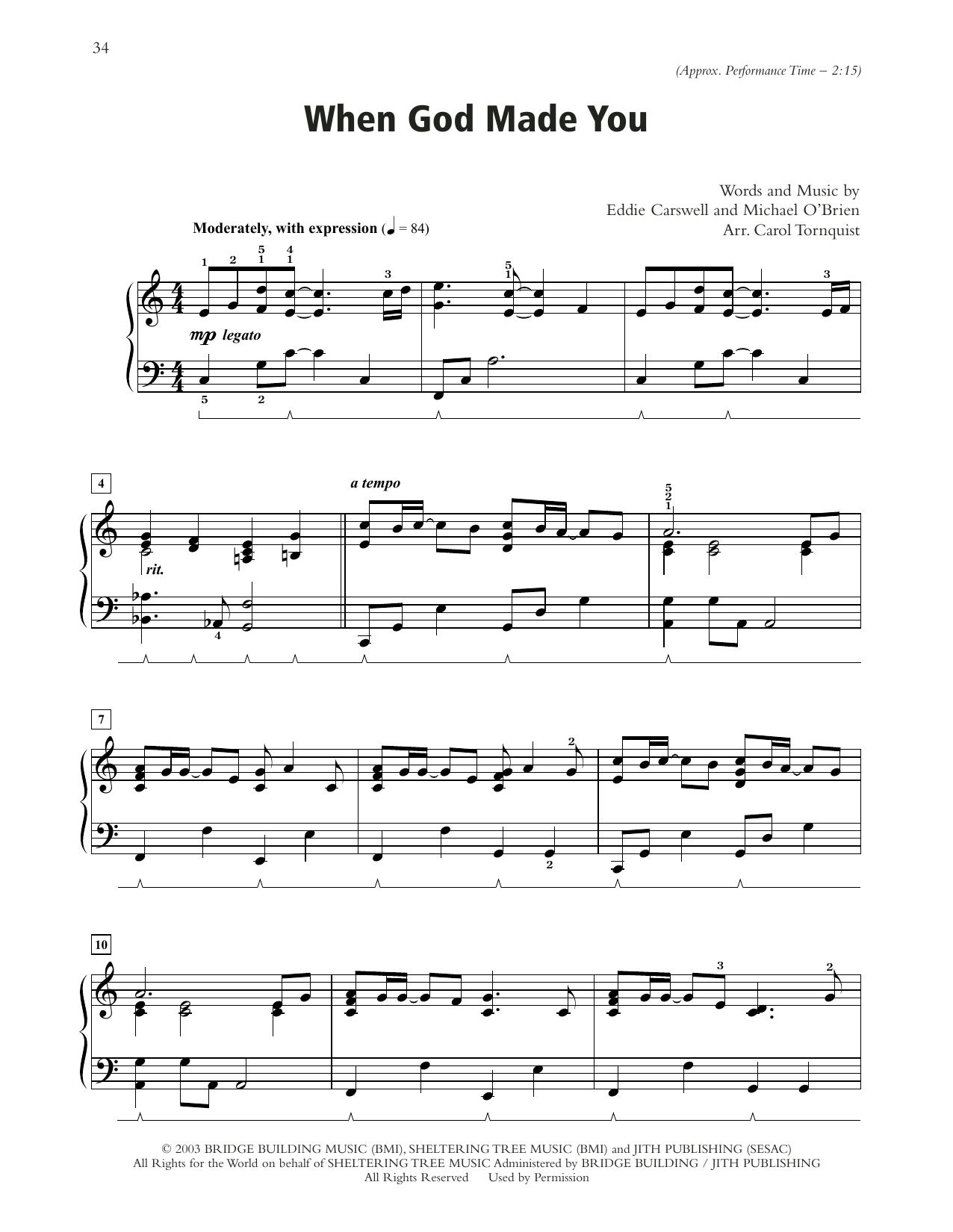 Newsong When God Made You (arr. Carol Tornquist) sheet music notes and chords arranged for Piano Solo