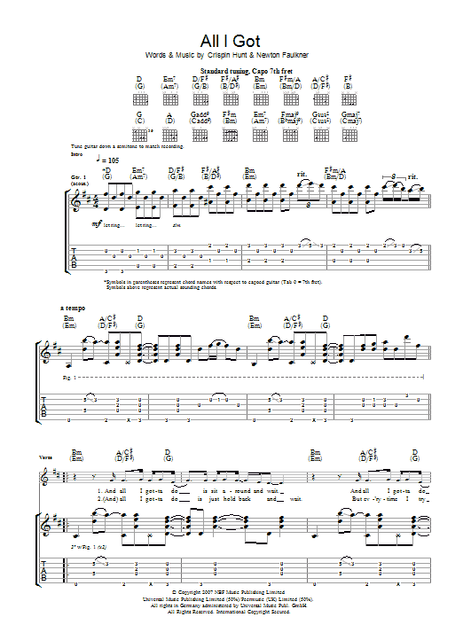 Newton Faulkner All I Got sheet music notes and chords arranged for Guitar Tab