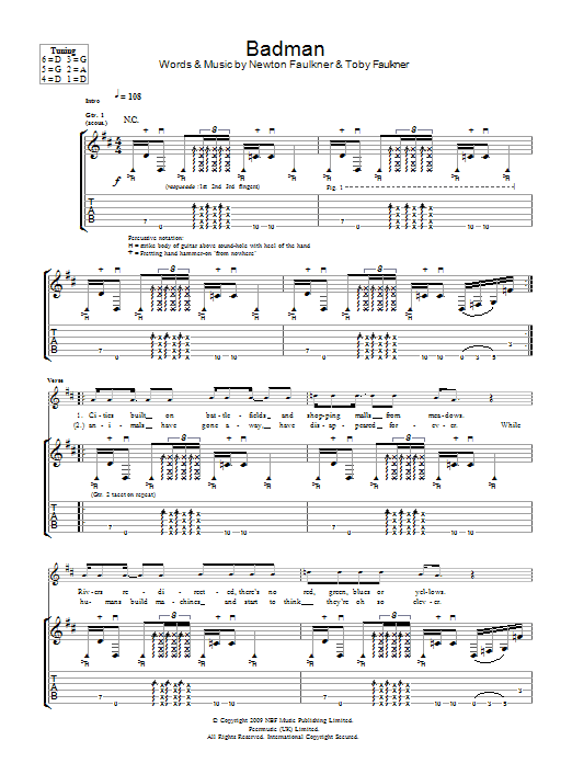 Newton Faulkner Badman sheet music notes and chords arranged for Guitar Tab