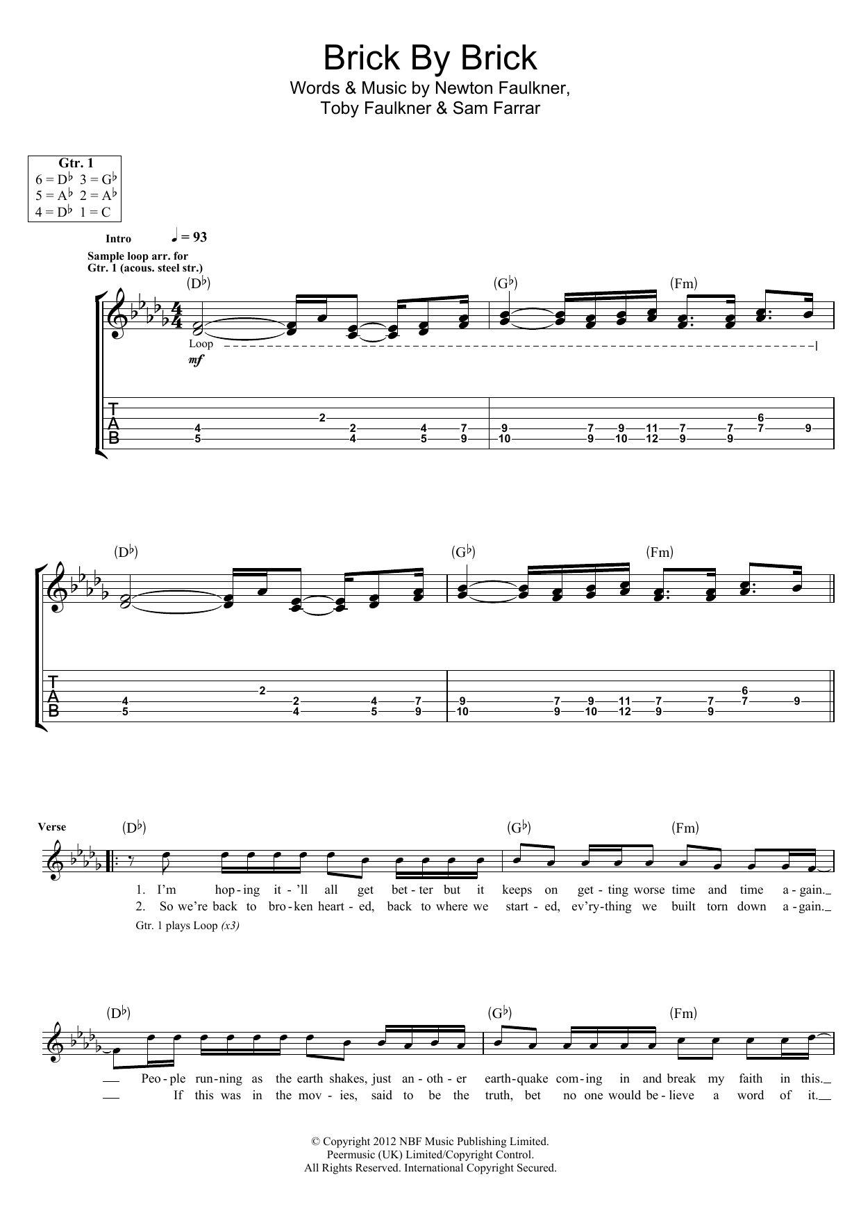 Newton Faulkner Brick By Brick sheet music notes and chords arranged for Guitar Tab