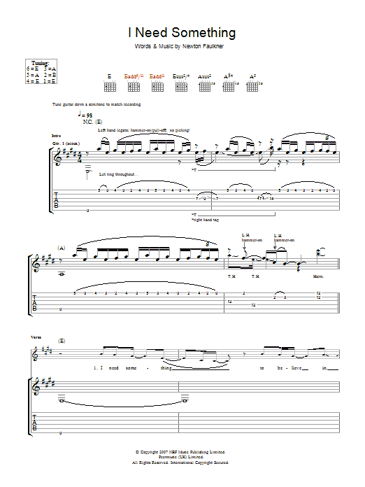 Newton Faulkner I Need Something sheet music notes and chords arranged for Piano, Vocal & Guitar Chords