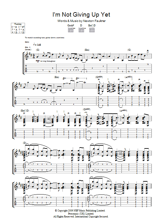Newton Faulkner I'm Not Giving Up Yet sheet music notes and chords arranged for Guitar Tab
