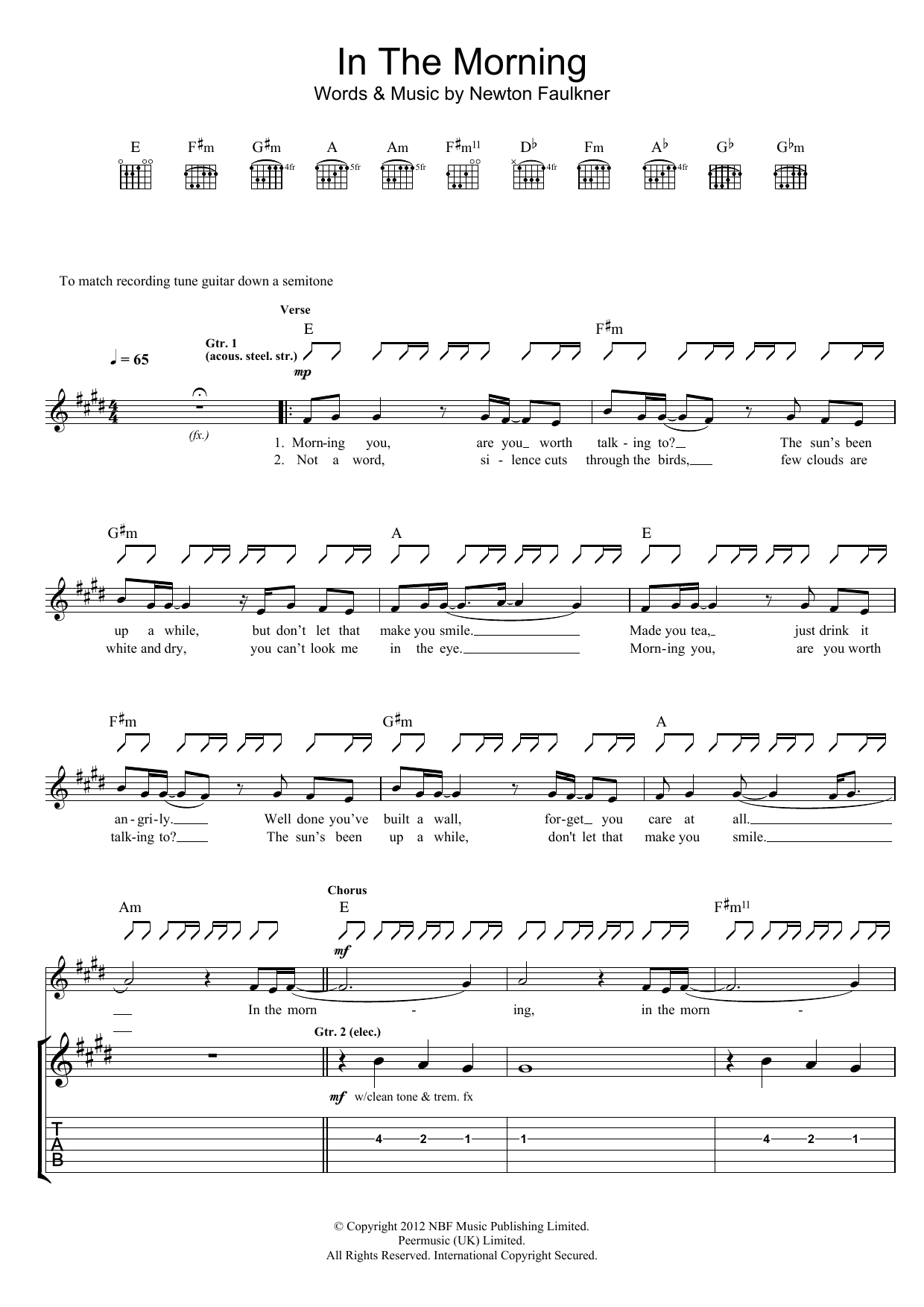 Newton Faulkner In The Morning sheet music notes and chords arranged for Guitar Tab
