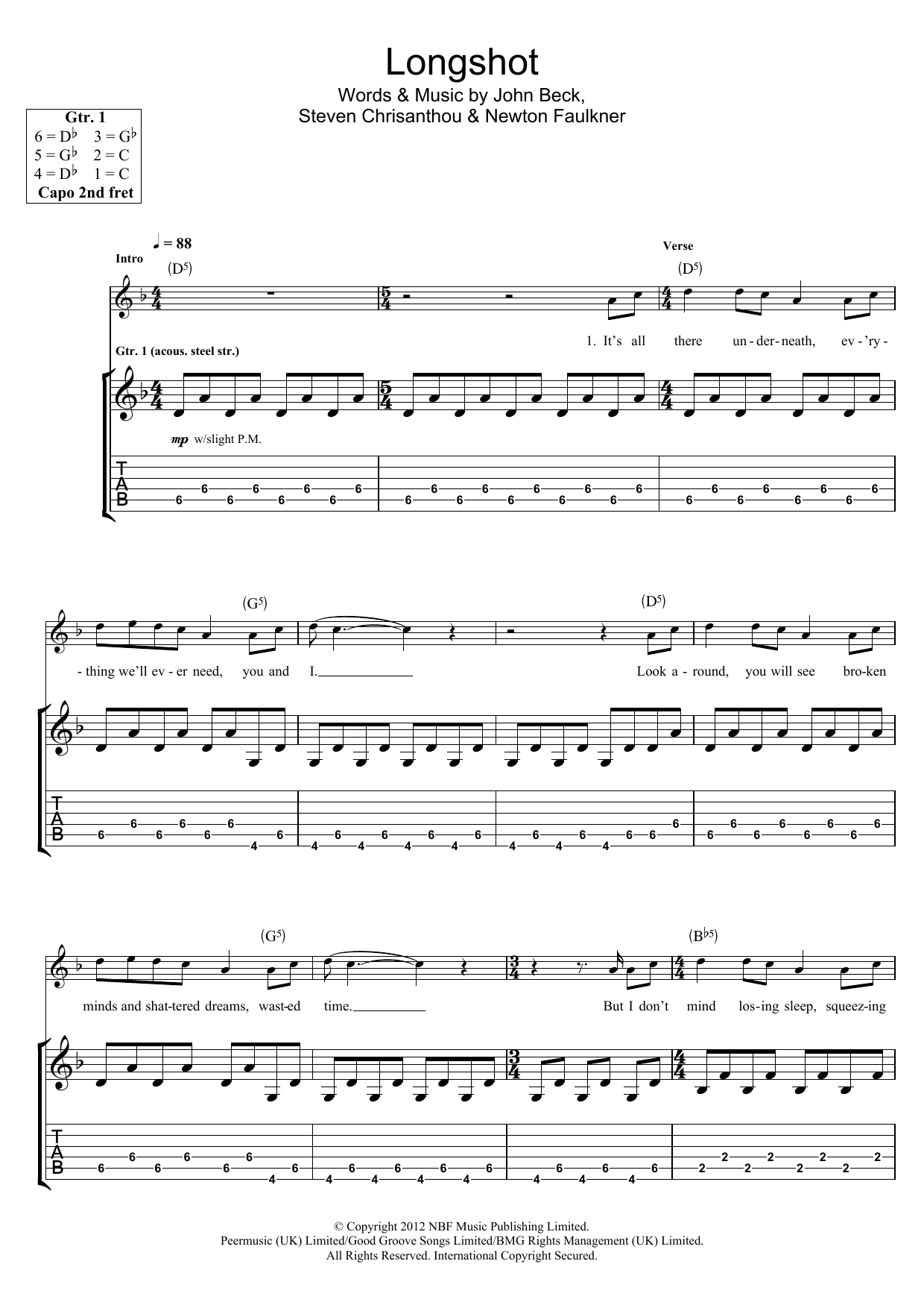 Newton Faulkner Long Shot sheet music notes and chords arranged for Guitar Tab