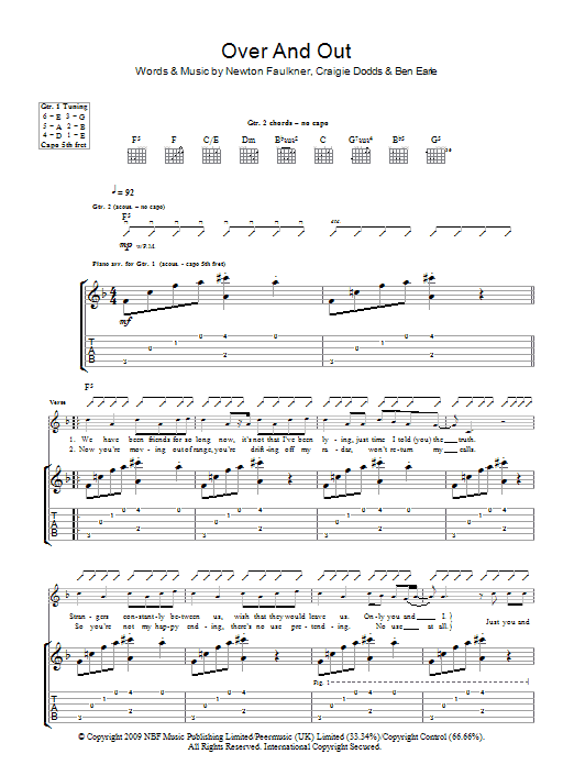 Newton Faulkner Over And Out sheet music notes and chords arranged for Guitar Tab