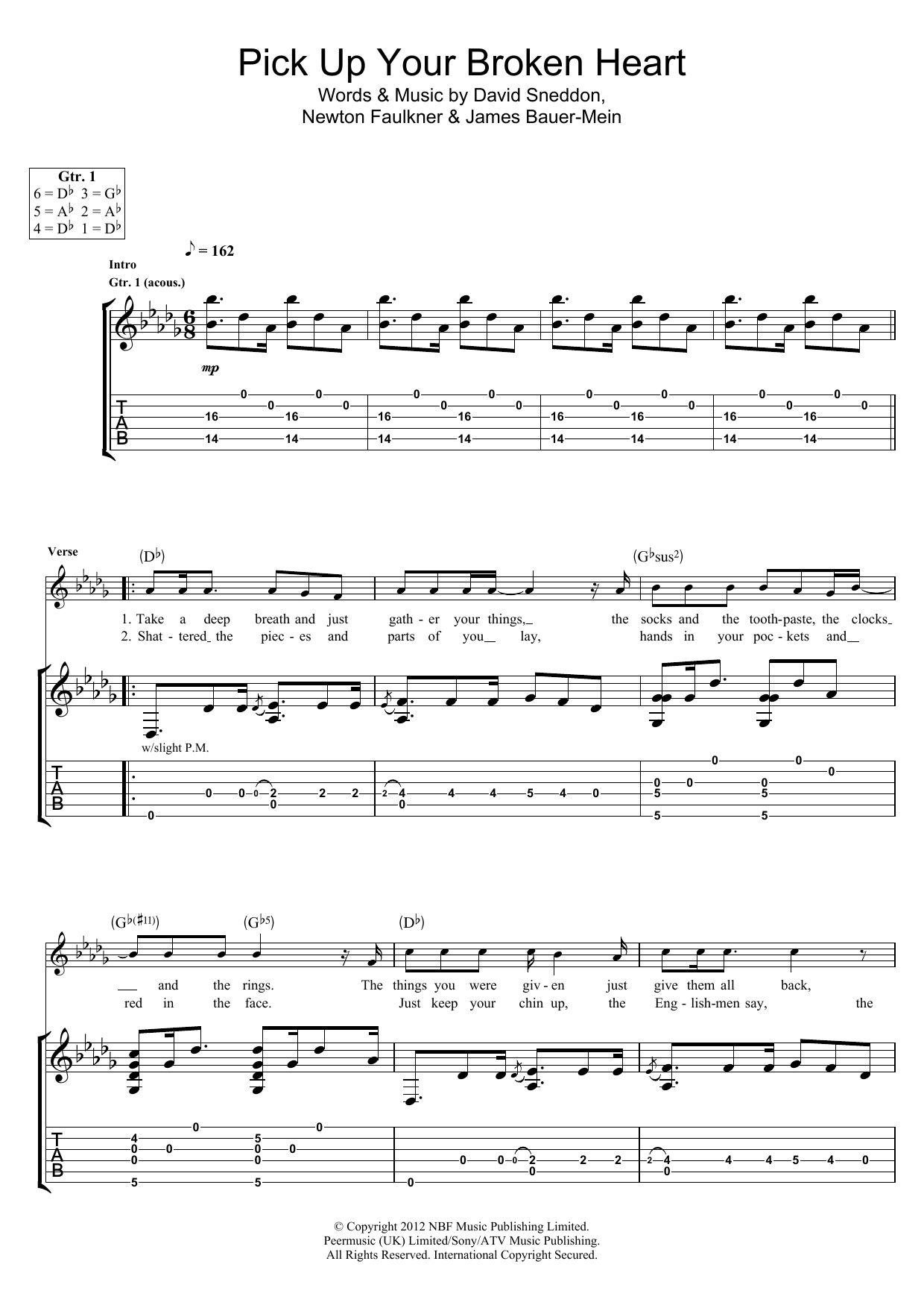 Newton Faulkner Pick Up Your Broken Heart sheet music notes and chords arranged for Guitar Tab