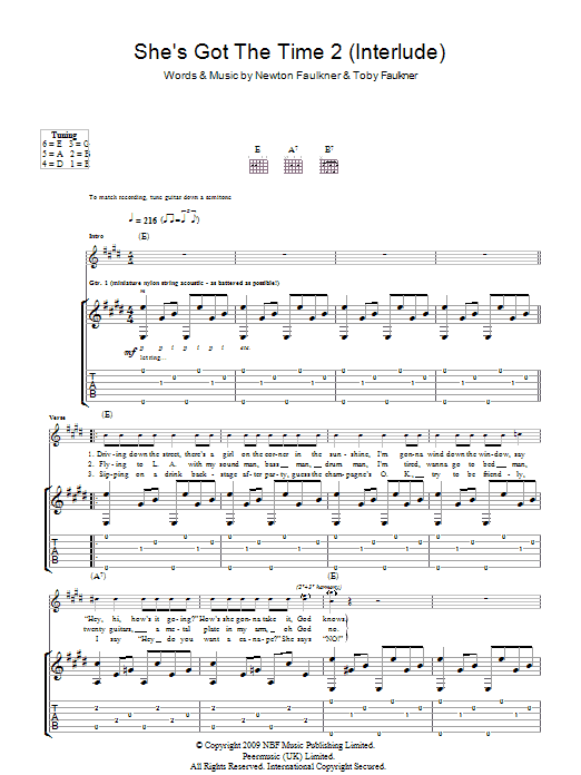 Newton Faulkner She's Got The Time 2 (Interlude) sheet music notes and chords arranged for Guitar Tab