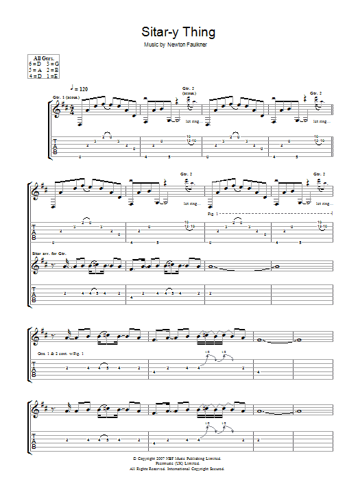 Newton Faulkner Sitar-y Thing sheet music notes and chords arranged for Guitar Tab