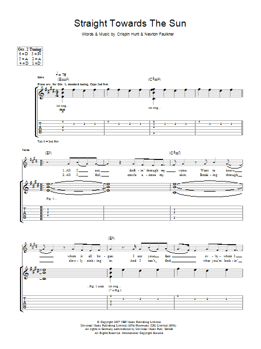 Newton Faulkner Straight Towards The Sun sheet music notes and chords arranged for Guitar Tab