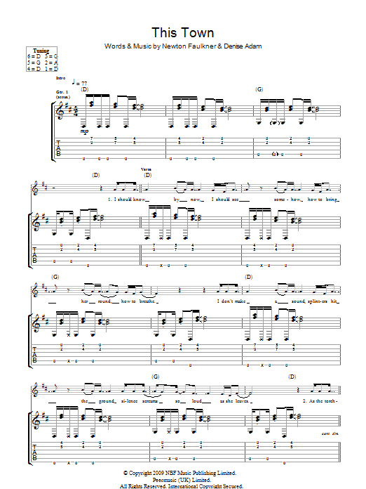 Newton Faulkner This Town sheet music notes and chords arranged for Guitar Tab