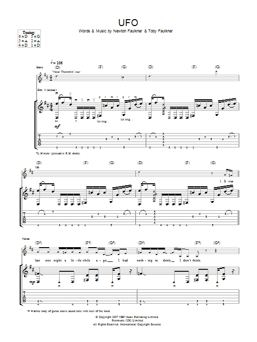 Newton Faulkner U.F.O. sheet music notes and chords arranged for Guitar Tab