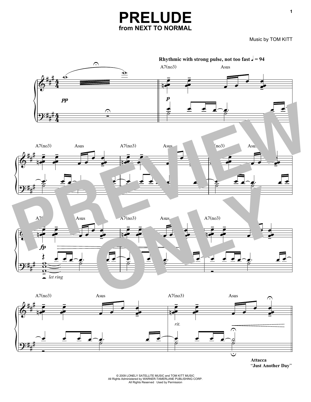 Next to Normal Band Prelude (from Next to Normal) sheet music notes and chords arranged for Piano & Vocal