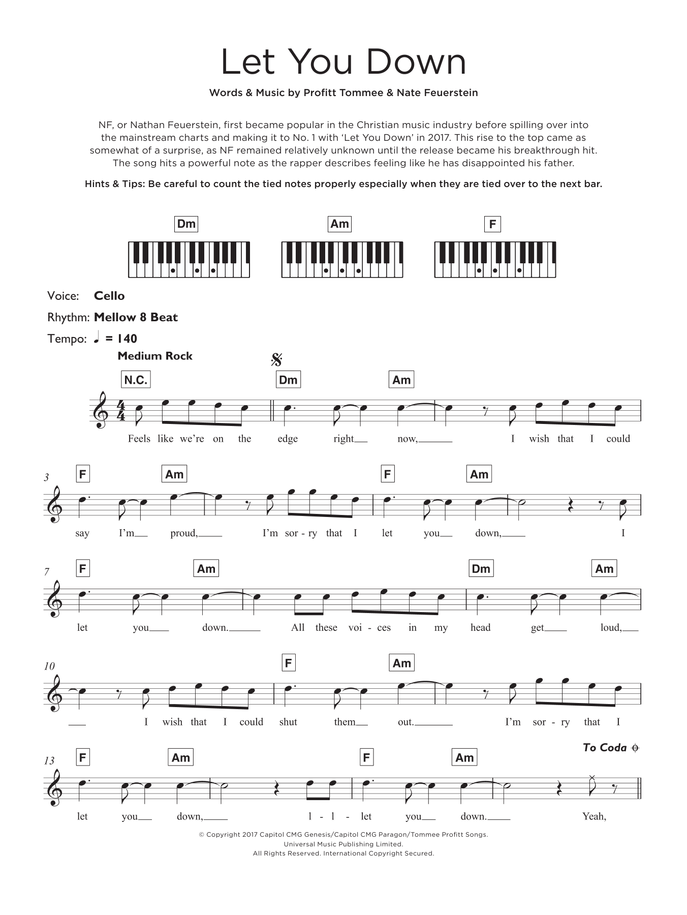 NF Let You Down sheet music notes and chords arranged for Beginner Ukulele