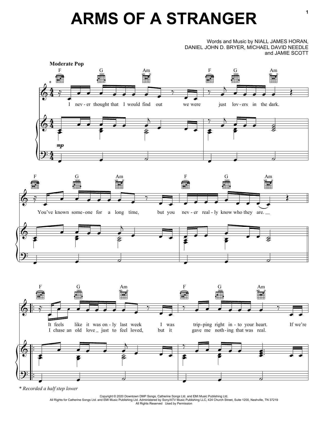 Niall Horan Arms Of A Stranger sheet music notes and chords arranged for Piano, Vocal & Guitar Chords (Right-Hand Melody)