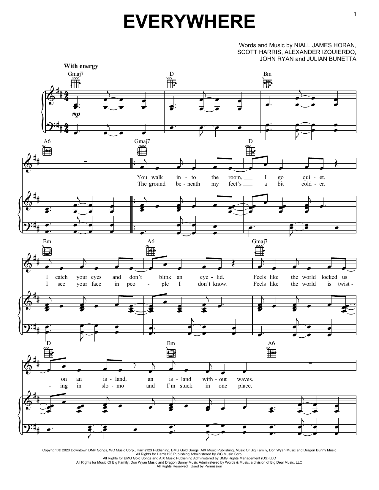 Niall Horan Everywhere sheet music notes and chords arranged for Piano, Vocal & Guitar Chords (Right-Hand Melody)