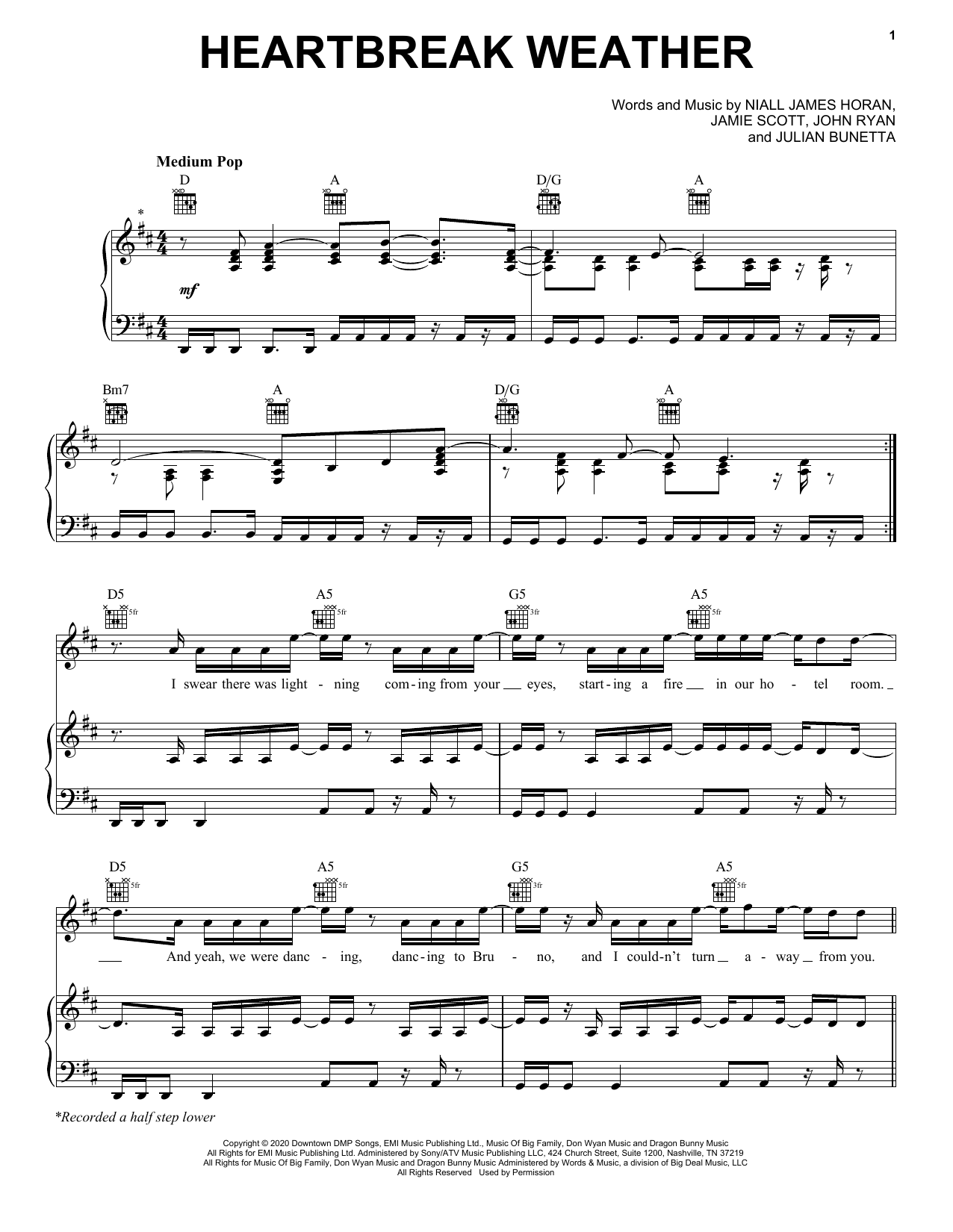 Niall Horan Heartbreak Weather sheet music notes and chords arranged for Piano, Vocal & Guitar Chords (Right-Hand Melody)