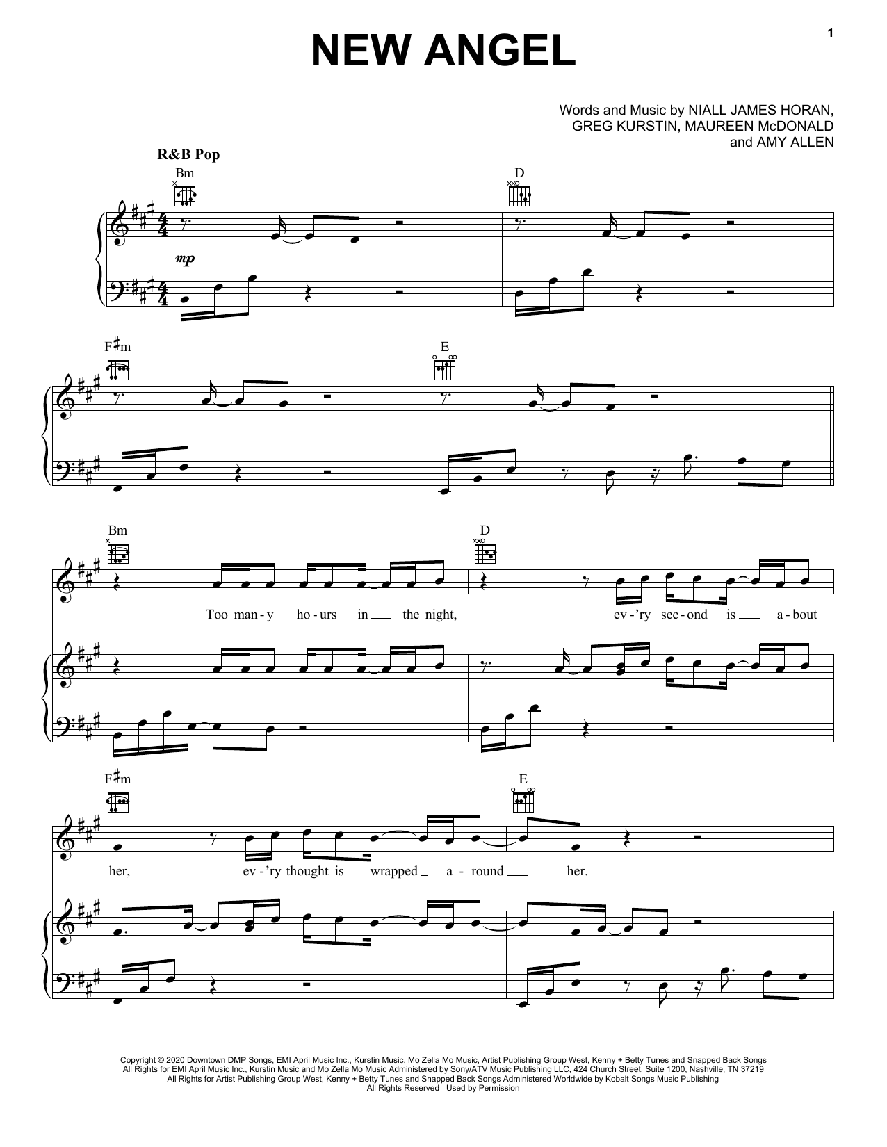 Niall Horan New Angel sheet music notes and chords arranged for Piano, Vocal & Guitar Chords (Right-Hand Melody)