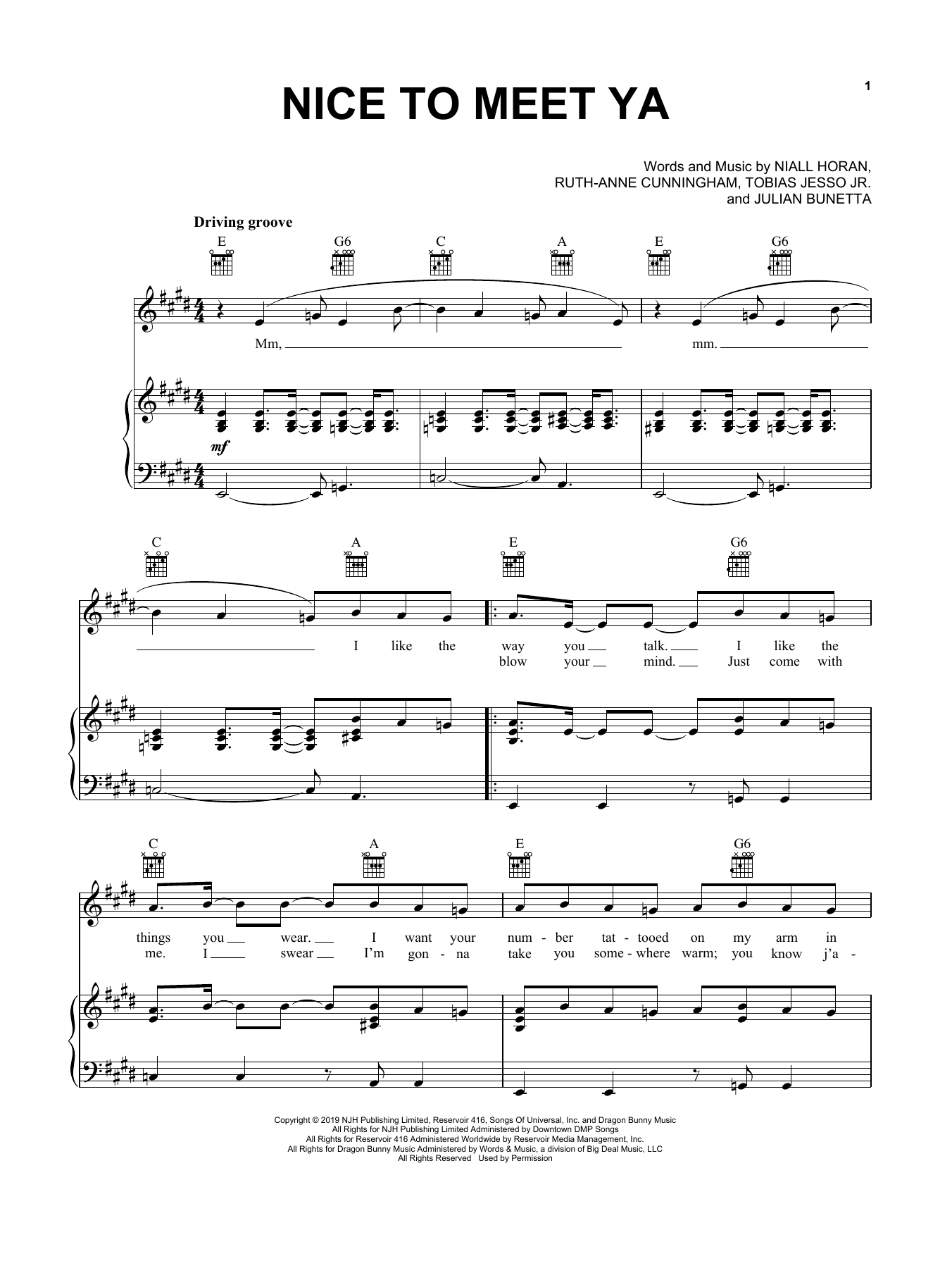 Niall Horan Nice To Meet Ya sheet music notes and chords arranged for Piano, Vocal & Guitar Chords (Right-Hand Melody)