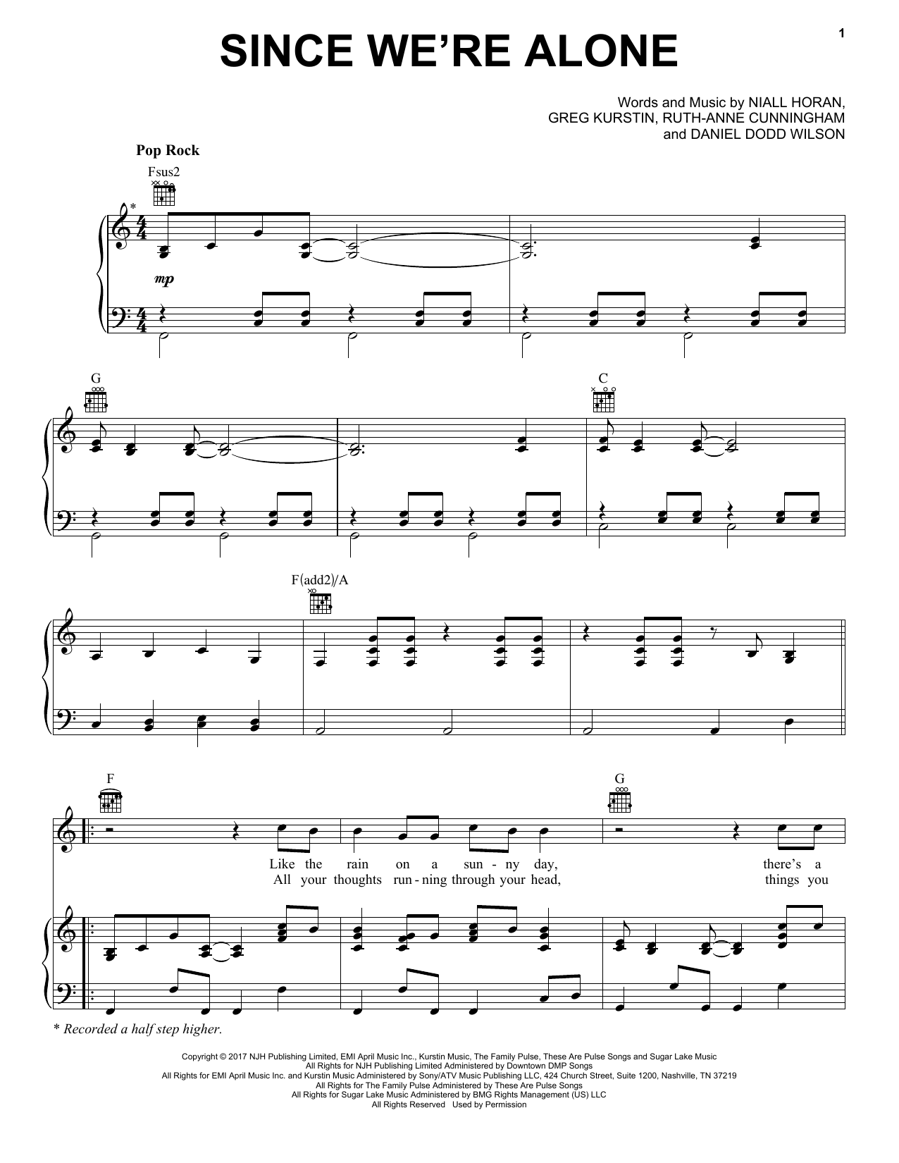 Niall Horan Since We're Alone sheet music notes and chords arranged for Piano, Vocal & Guitar Chords (Right-Hand Melody)