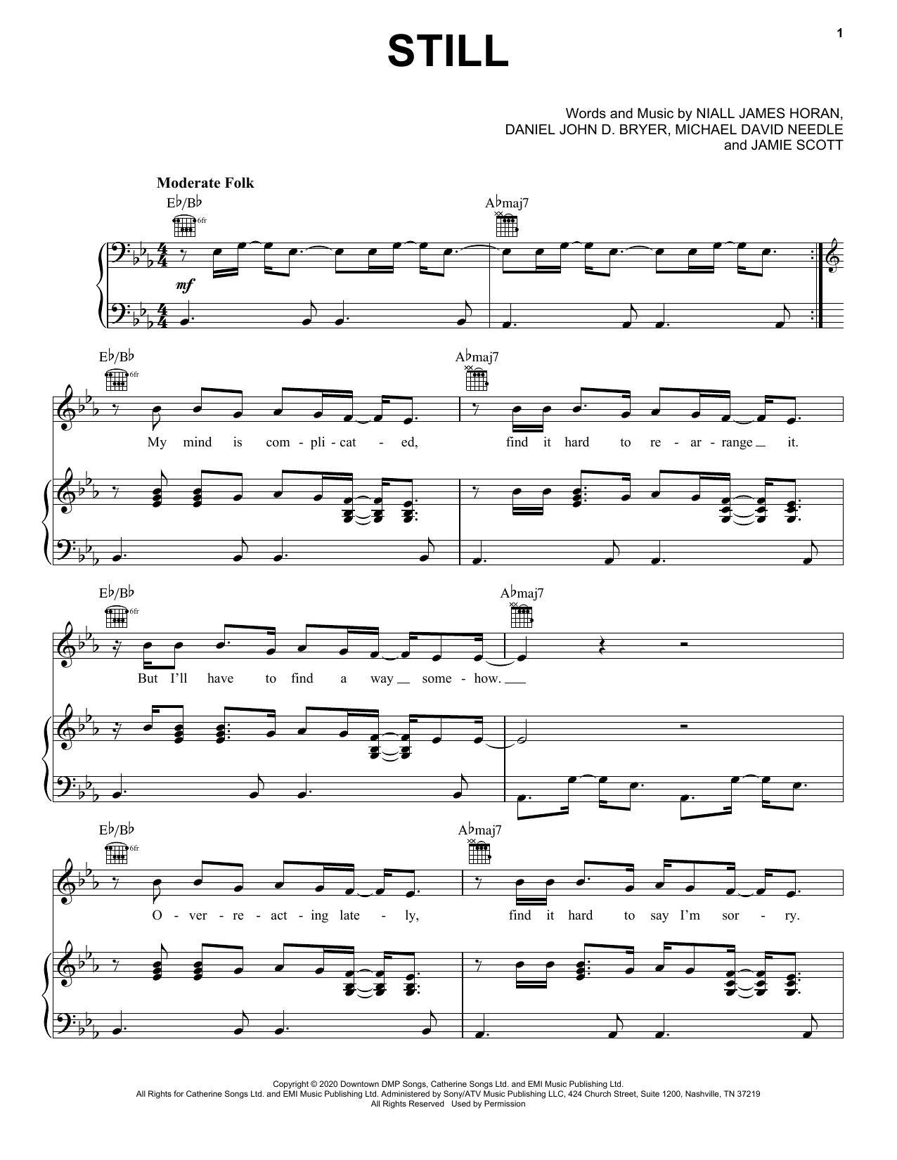 Niall Horan Still sheet music notes and chords arranged for Piano, Vocal & Guitar Chords (Right-Hand Melody)
