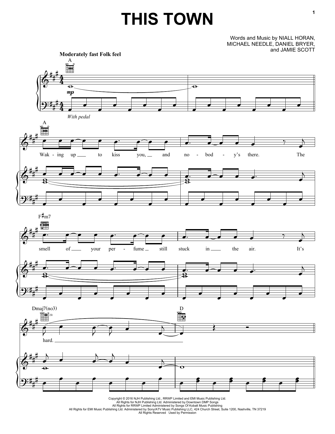 Niall Horan This Town sheet music notes and chords arranged for Piano Solo