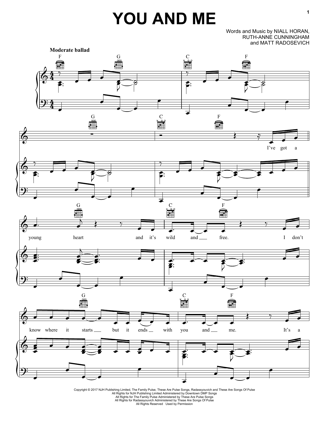Niall Horan You And Me sheet music notes and chords arranged for Piano, Vocal & Guitar Chords (Right-Hand Melody)