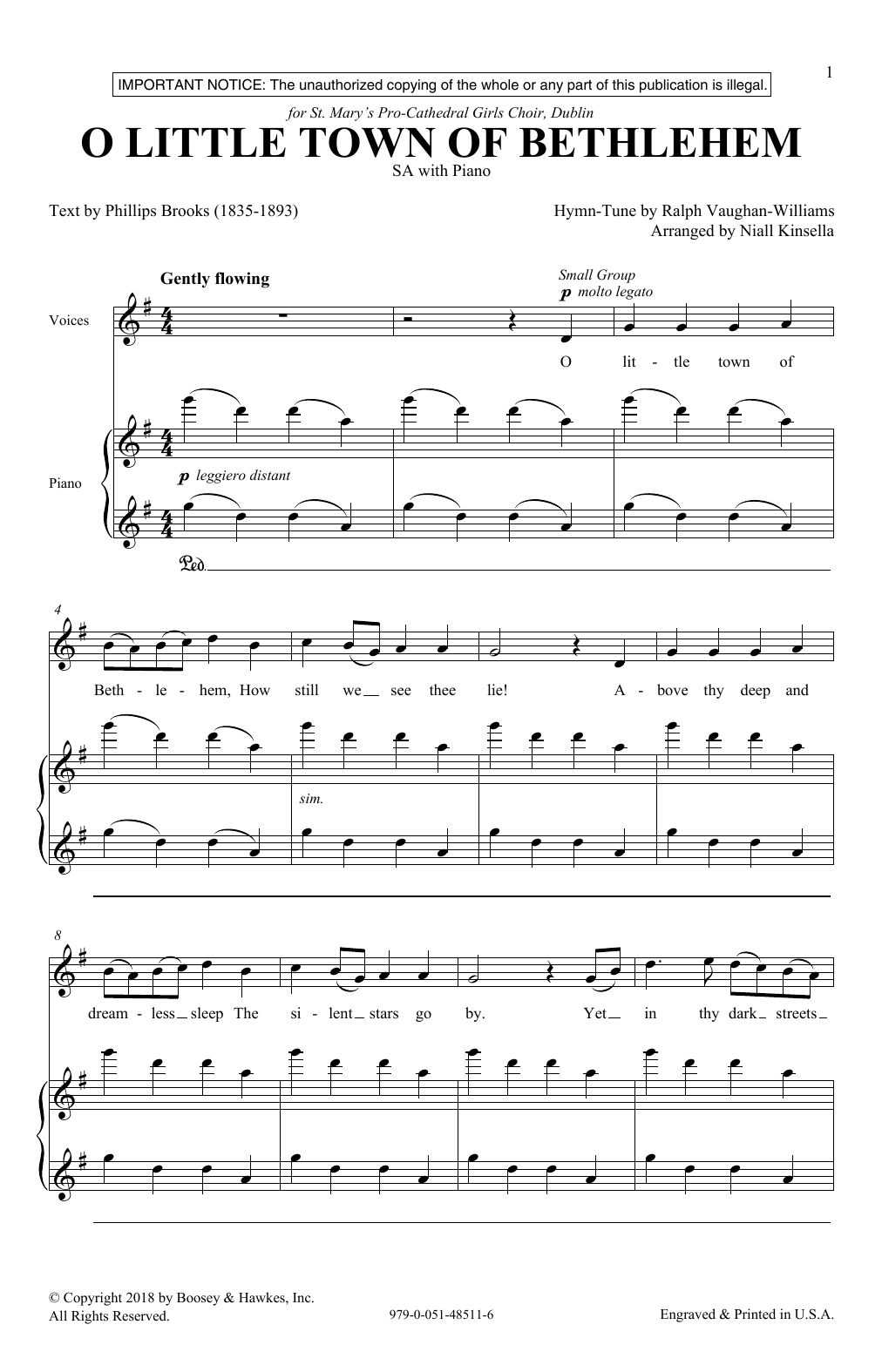 Niall Kinsella O Little Town Of Bethlehem sheet music notes and chords arranged for 2-Part Choir