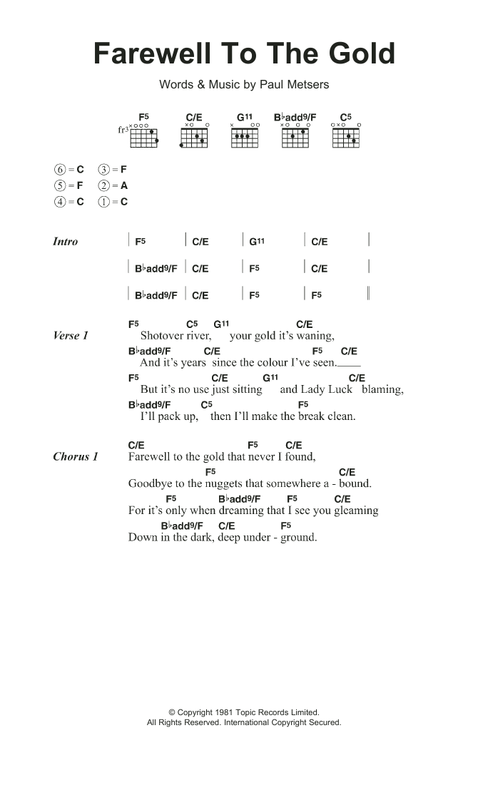 Nic Jones Farewell To The Gold sheet music notes and chords arranged for Guitar Chords/Lyrics