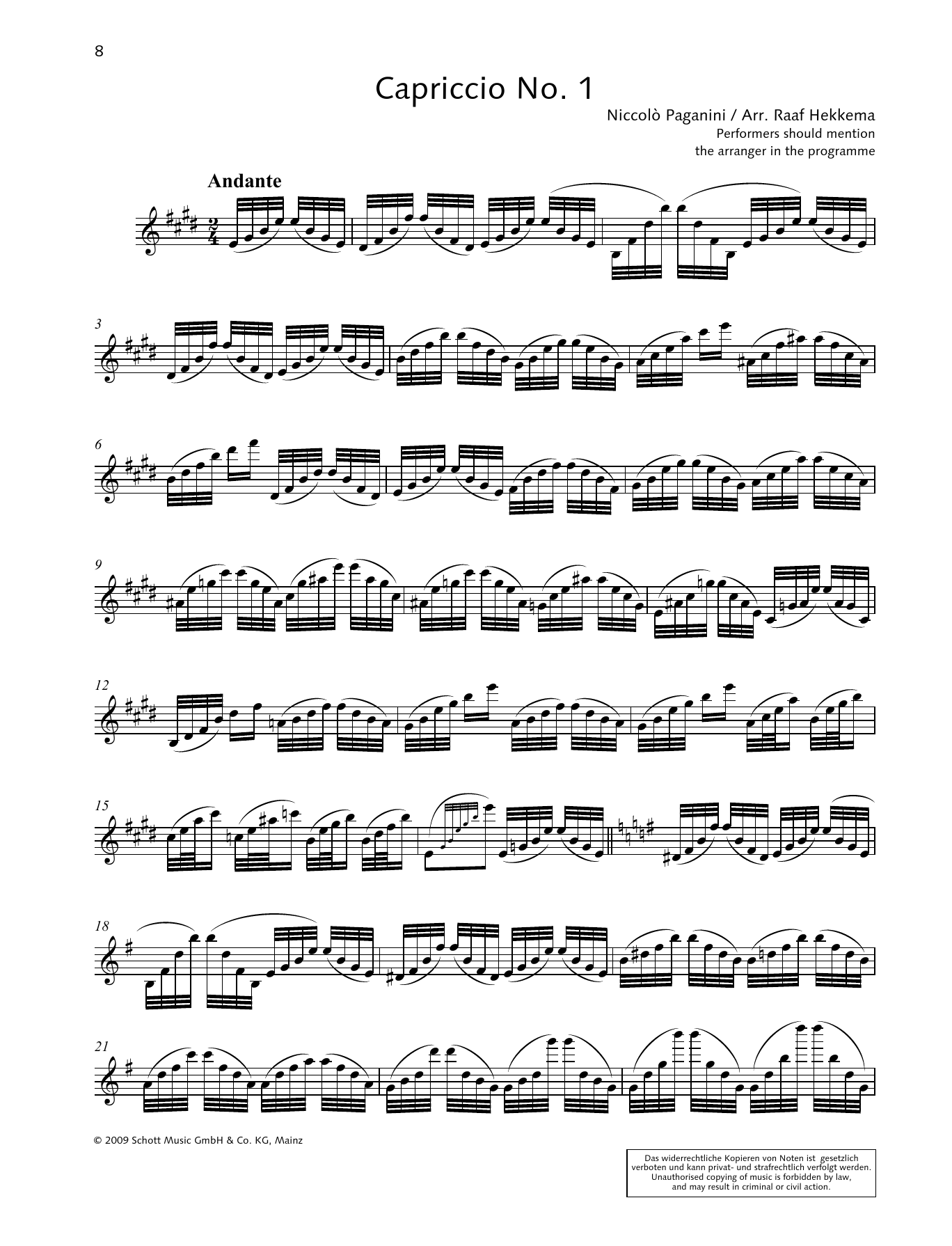 Niccolo Paganini Capriccio No. 1 sheet music notes and chords arranged for Woodwind Solo