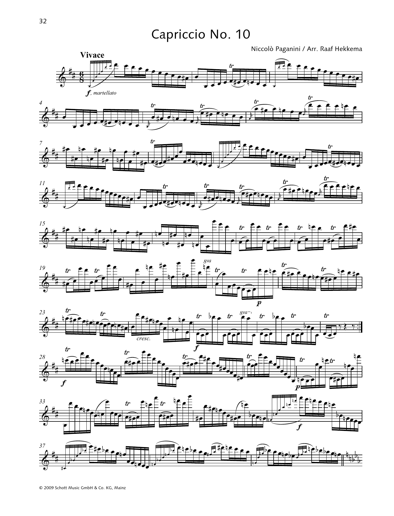 Niccolo Paganini Capriccio No. 10 sheet music notes and chords arranged for Woodwind Solo