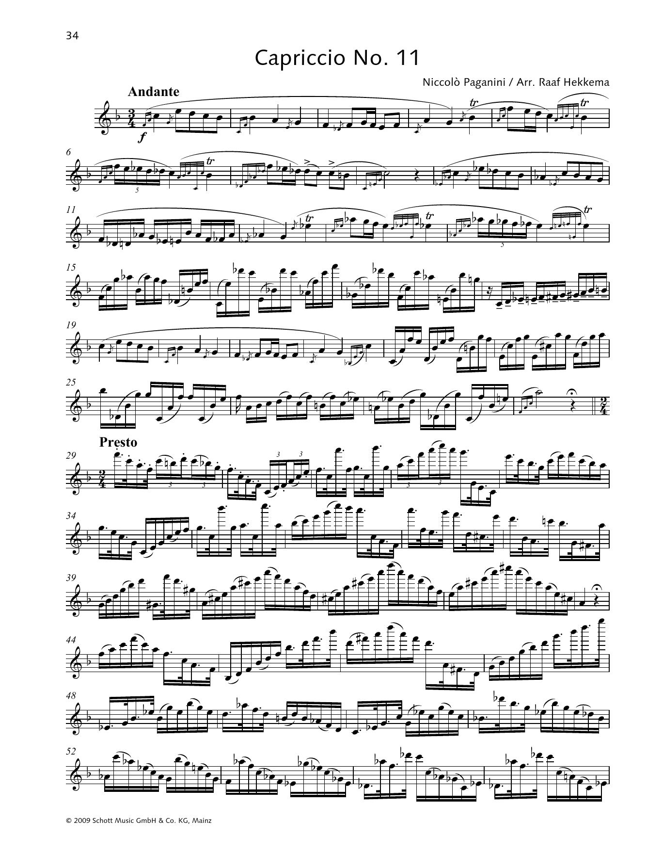Niccolo Paganini Capriccio No. 11 sheet music notes and chords arranged for Woodwind Solo