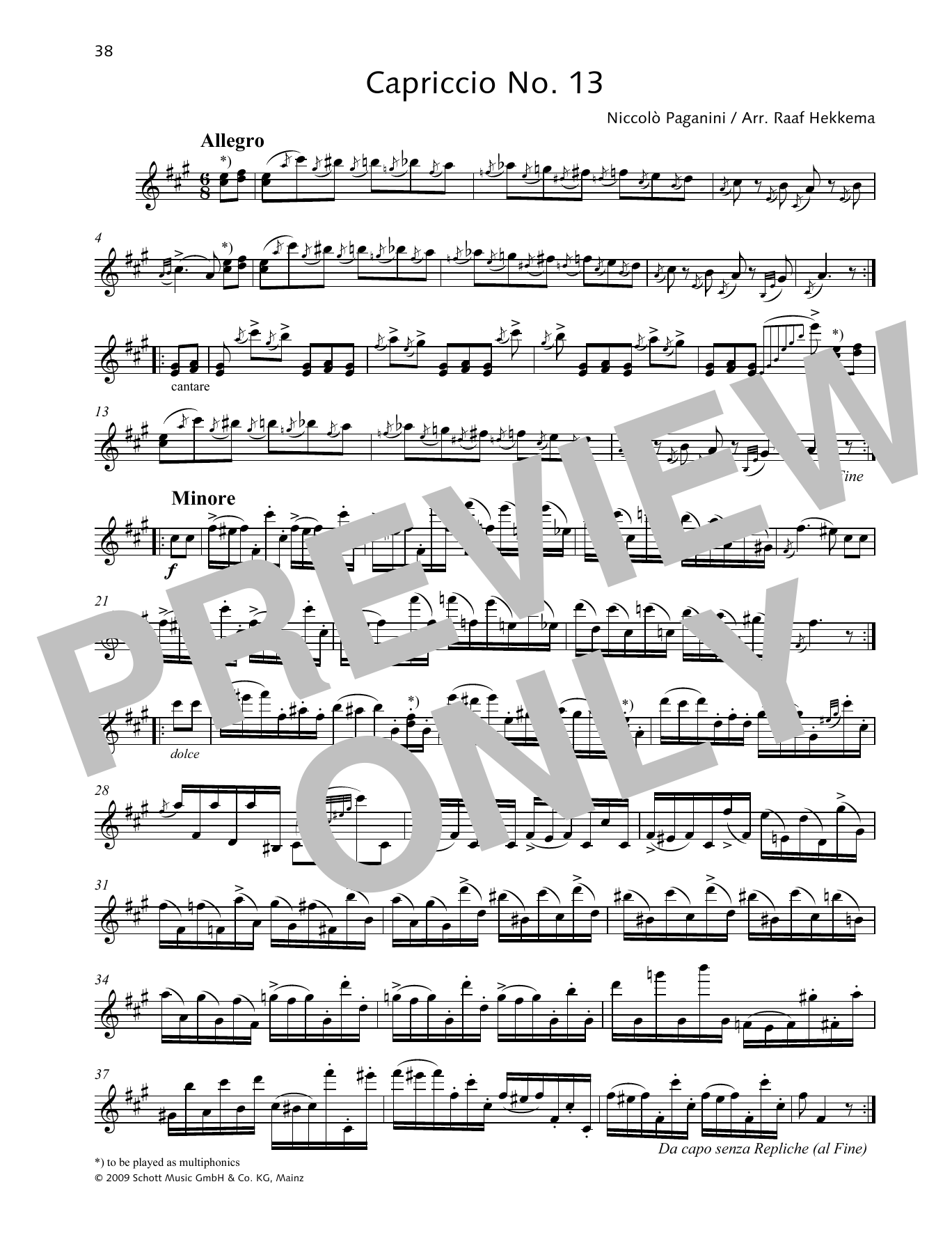 Niccolo Paganini Capriccio No. 13 sheet music notes and chords arranged for Woodwind Solo