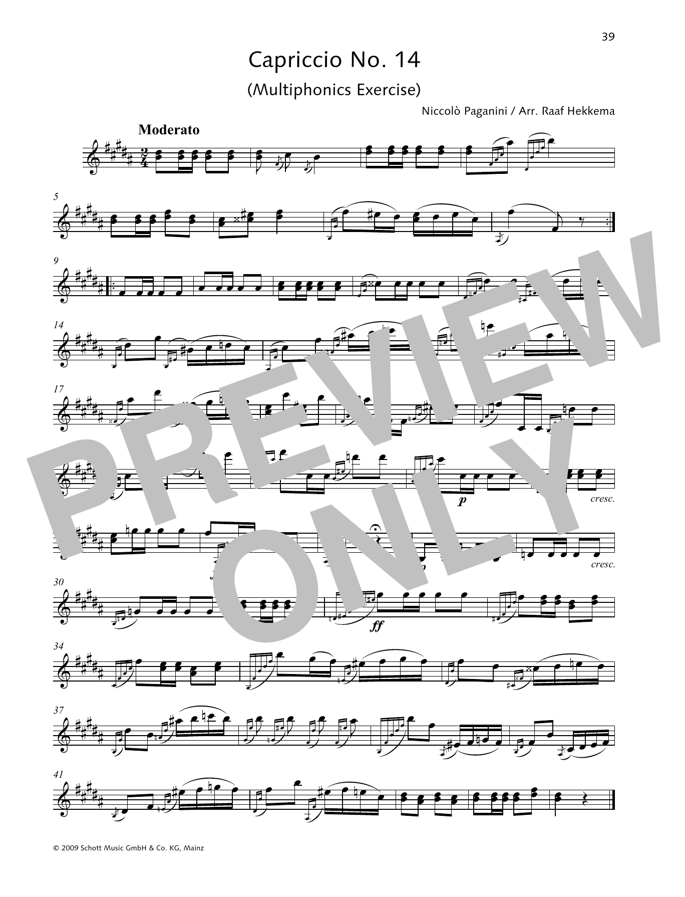 Niccolo Paganini Capriccio No. 14 sheet music notes and chords arranged for Woodwind Solo