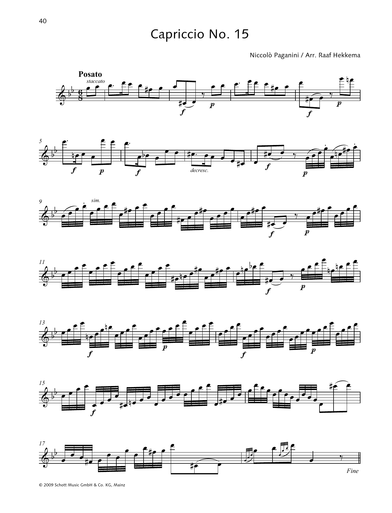 Niccolo Paganini Capriccio No. 15 sheet music notes and chords arranged for Woodwind Solo