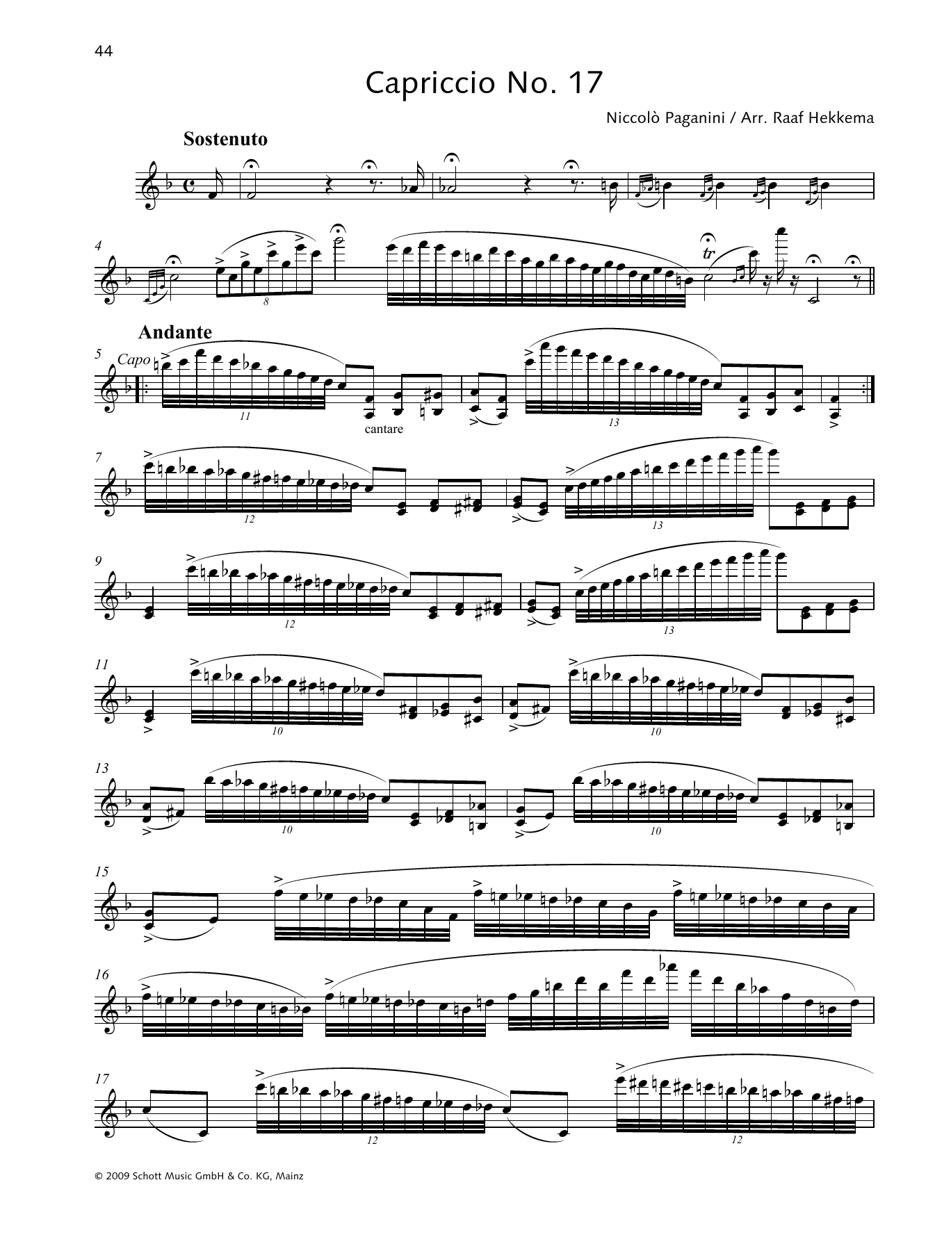 Niccolo Paganini Capriccio No. 17 sheet music notes and chords arranged for Woodwind Solo