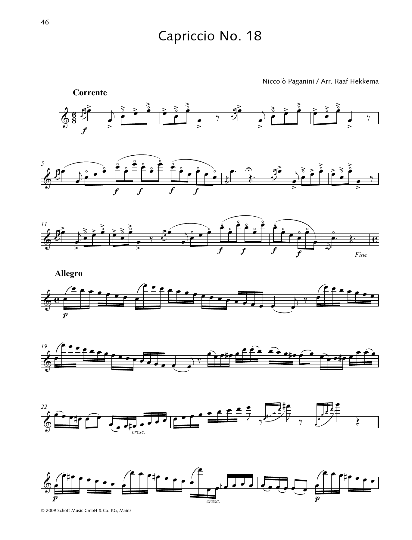Niccolo Paganini Capriccio No. 18 sheet music notes and chords arranged for Woodwind Solo