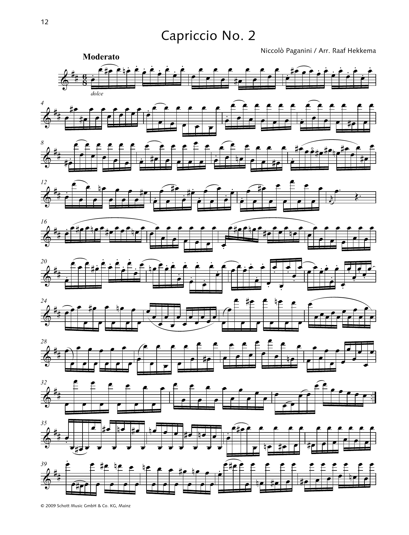 Niccolo Paganini Capriccio No. 2 sheet music notes and chords arranged for Woodwind Solo