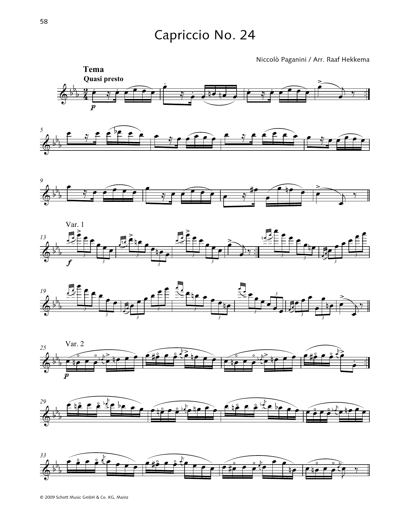 Niccolo Paganini Capriccio No. 24 sheet music notes and chords arranged for Woodwind Solo