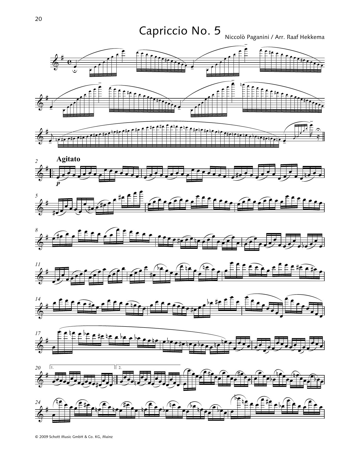 Niccolo Paganini Capriccio No. 5 sheet music notes and chords arranged for Woodwind Solo