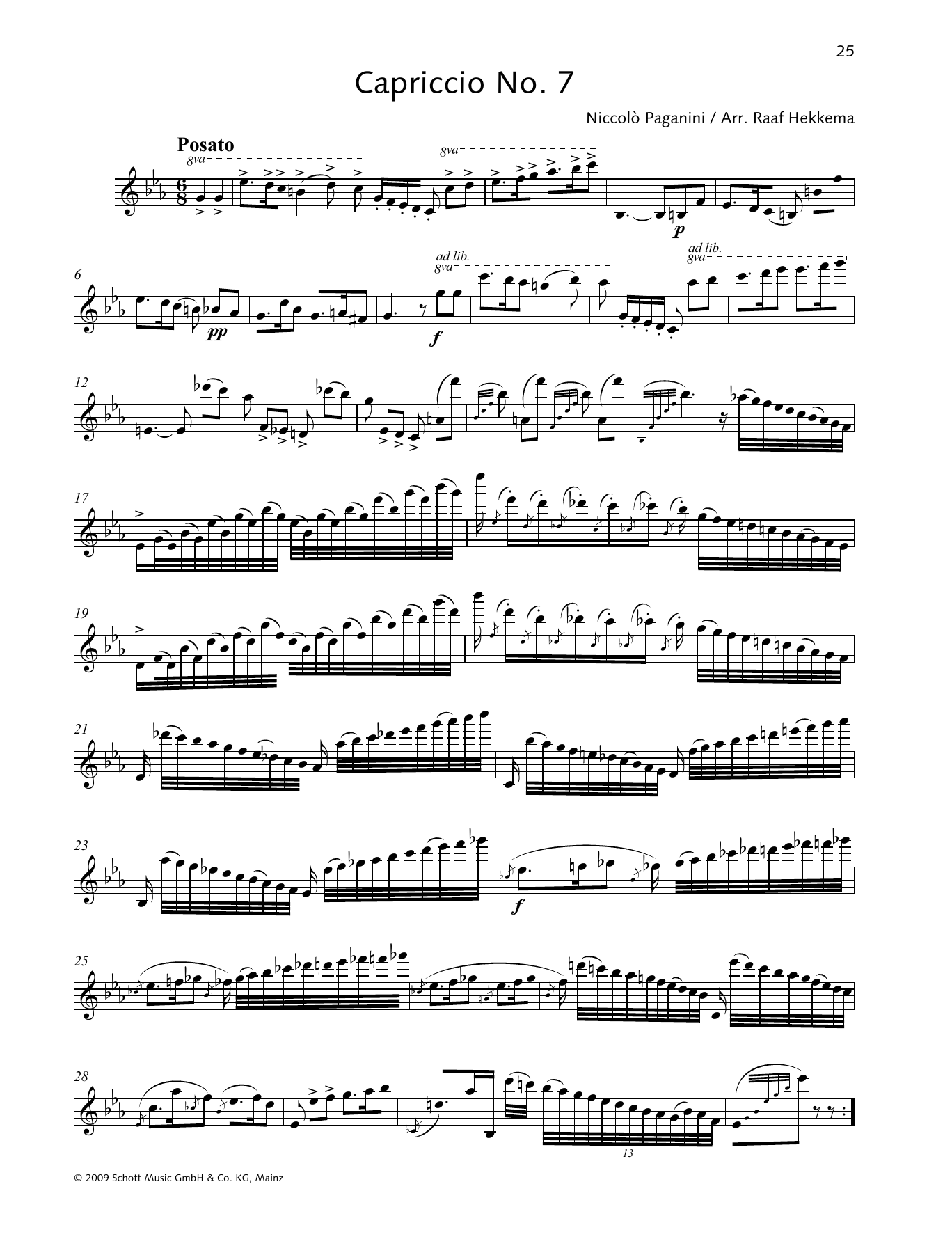 Niccolo Paganini Capriccio No. 7 sheet music notes and chords arranged for Woodwind Solo