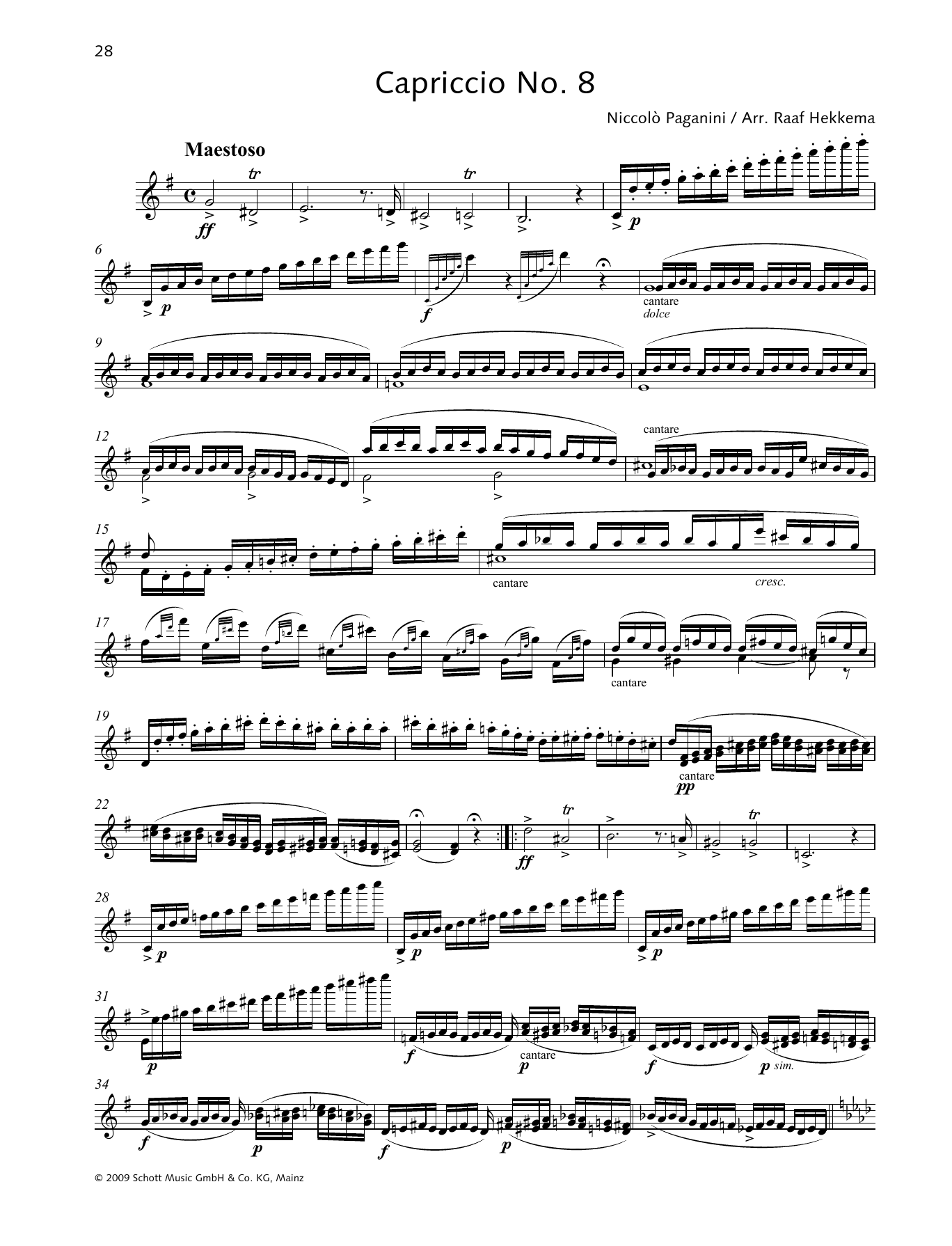 Niccolo Paganini Capriccio No. 8 sheet music notes and chords arranged for Woodwind Solo