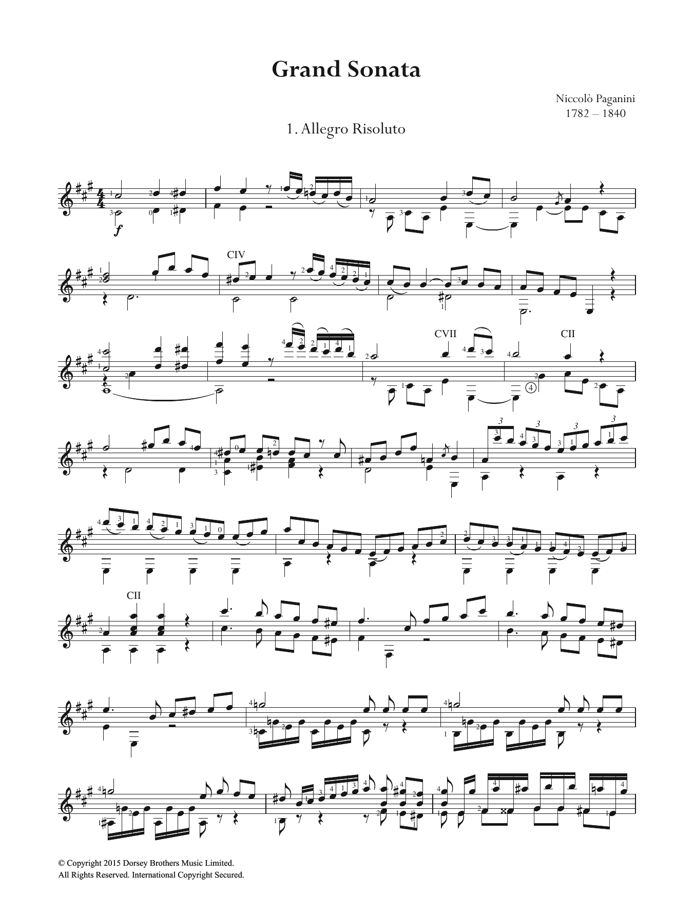 Niccolo Paganini Grand Sonata sheet music notes and chords arranged for Easy Guitar
