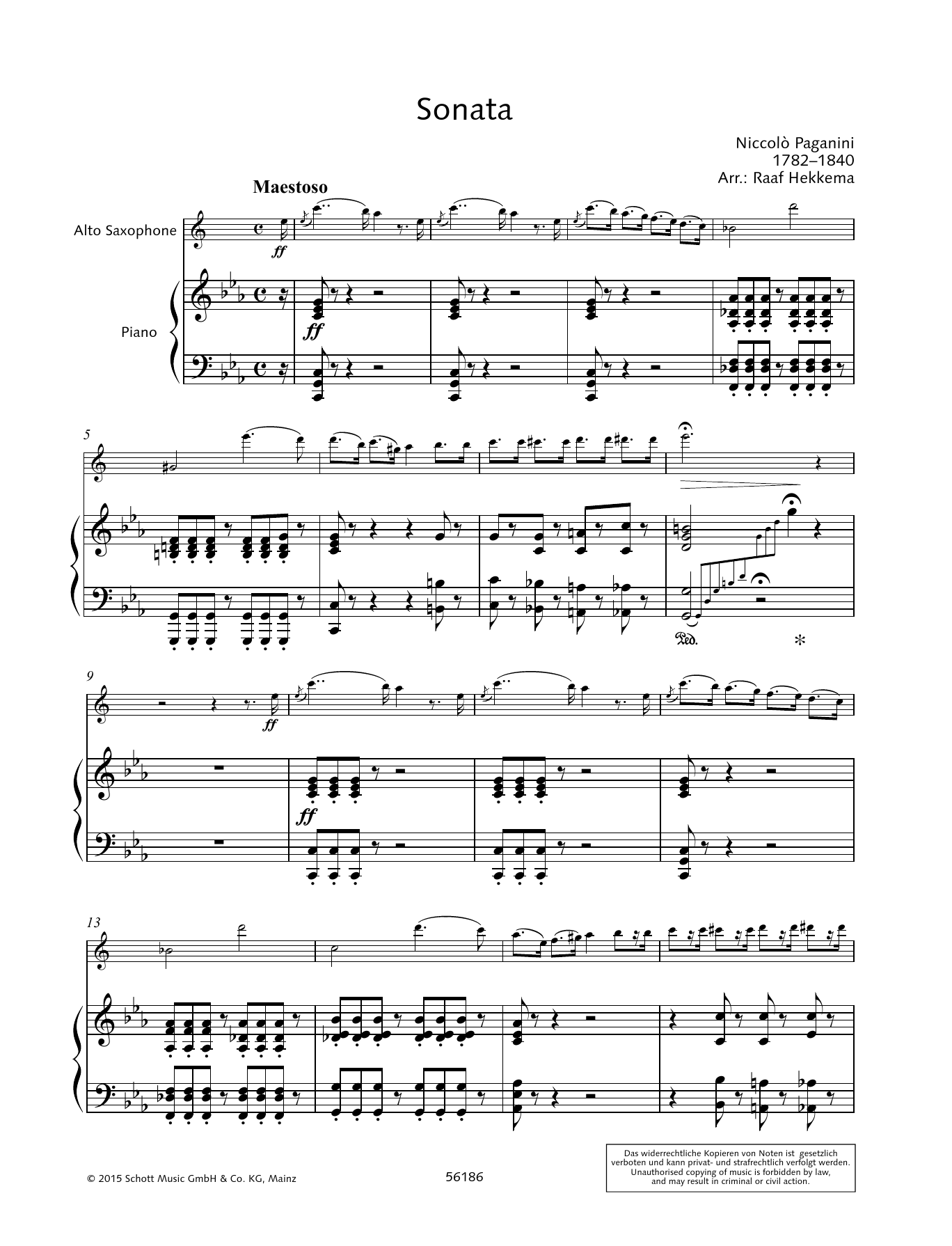 Niccolo Paganini Sonata sheet music notes and chords arranged for Woodwind Solo