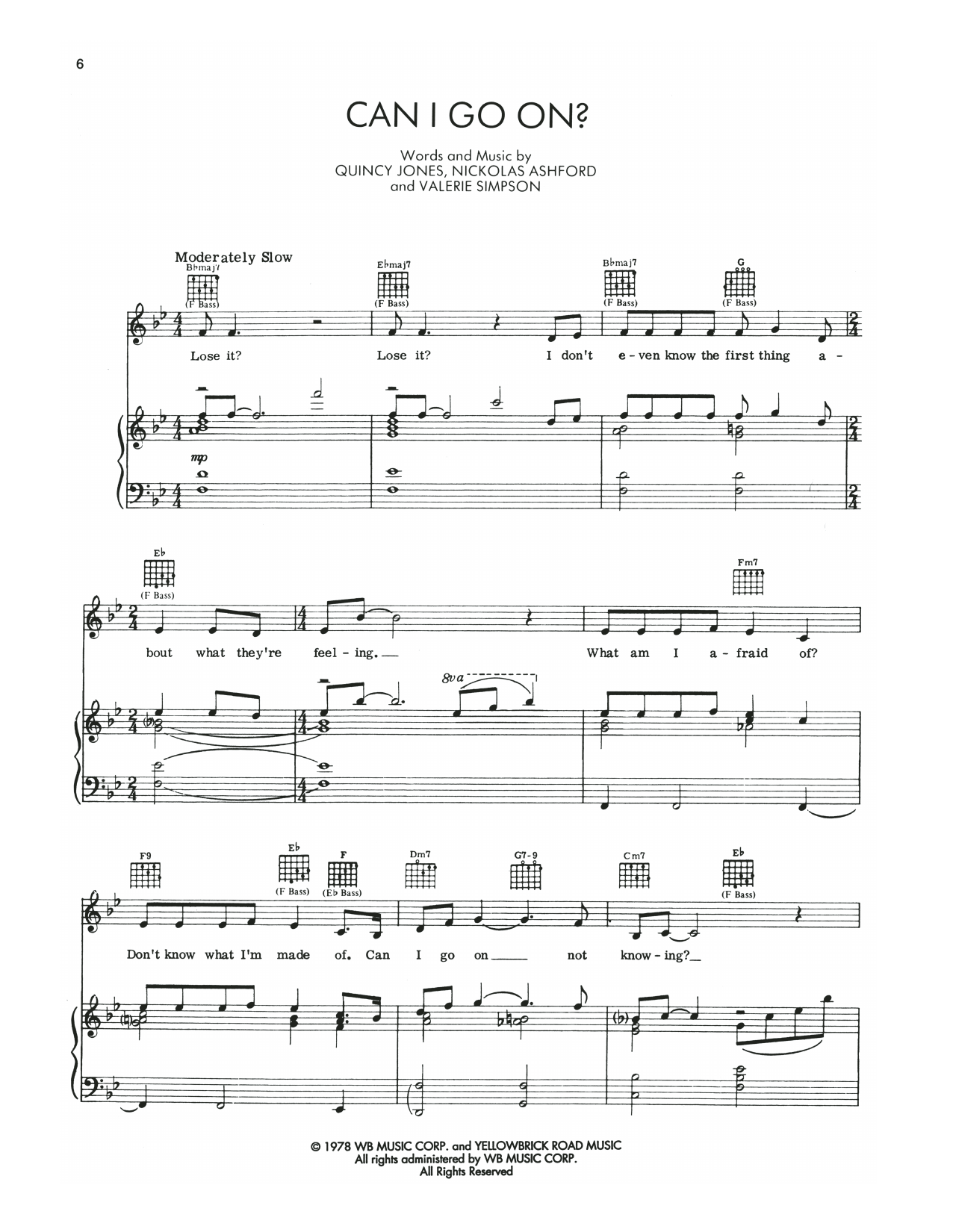Nicholas Ashford and Quincy Jones Can I Go On? (from The Wiz) sheet music notes and chords arranged for Piano, Vocal & Guitar Chords (Right-Hand Melody)